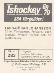 1969-70 Williams Ishockey (Swedish) #283 Lars-Goran Johansson Back