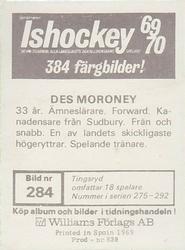 1969-70 Williams Ishockey (Swedish) #284 Des Moroney Back