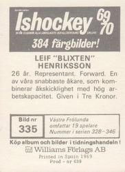 1969-70 Williams Ishockey (Swedish) #335 Leif Henriksson Back