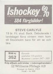 1969-70 Williams Ishockey (Swedish) #352 Steve Carlyle Back