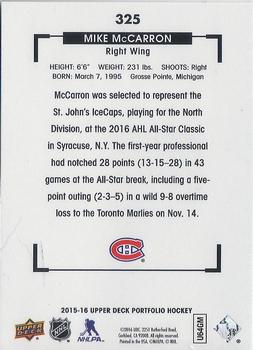 2015-16 Upper Deck Portfolio #325 Mike McCarron Back
