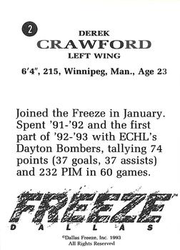 1992-93 Dallas Freeze (CHL) #NNO Derek Crawford Back