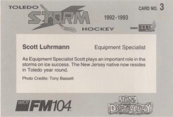 1992-93 Toledo Storm (ECHL) #3 Scott Luhrmann Back
