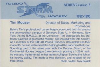 1992-93 Toledo Storm (ECHL) Series 2 #5 Tim Mouser Back