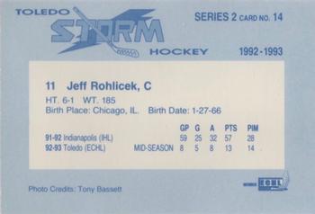 1992-93 Toledo Storm (ECHL) Series 2 #14 Jeff Rohlicek Back
