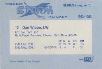 1992-93 Toledo Storm (ECHL) Series 2 #15 Dan Wiebe Back