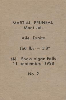 1952-53 Bedard & Donaldson (Bas Du Fleuve) LSLHL #2 Martial Pruneau Back