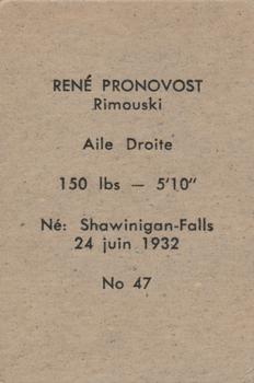 1952-53 Bedard & Donaldson (Bas Du Fleuve) LSLHL #47 Rene Pronovost Back