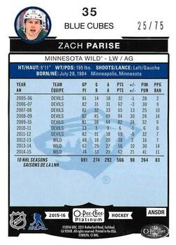 2015-16 O-Pee-Chee Platinum - Blue Cubes #35 Zach Parise Back