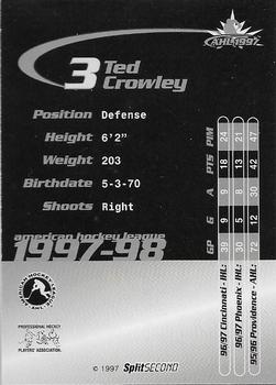 1997-98 SplitSecond Springsfield Falcons (AHL) #NNO Ted Crowley Back