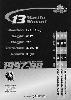 1997-98 SplitSecond Springsfield Falcons (AHL) #NNO Martin Simard Back