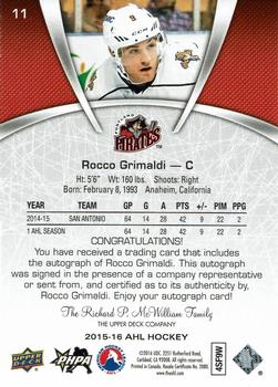 2015-16 Upper Deck AHL - Autographs #11 Rocco Grimaldi Back