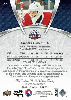 2015-16 Upper Deck AHL - Autographs #27 Zachary Fucale Back