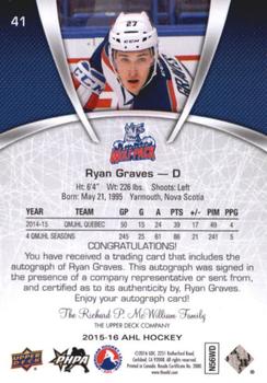2015-16 Upper Deck AHL - Autographs #41 Ryan Graves Back