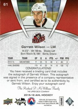 2015-16 Upper Deck AHL - Autographs #61 Garrett Wilson Back
