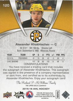 2015-16 Upper Deck AHL - Autographs #120 Alexander Khokhlachev Back