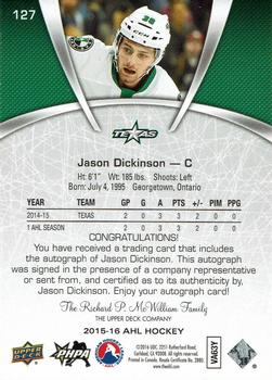 2015-16 Upper Deck AHL - Autographs #127 Jason Dickinson Back