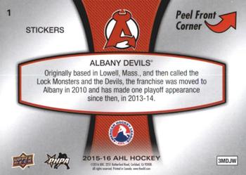 2015-16 Upper Deck AHL - Wordmark Logo Stickers #1 Albany Devils Back