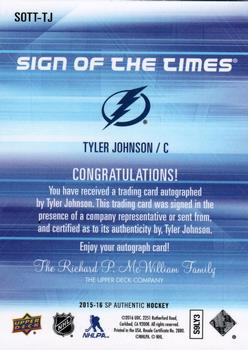 2015-16 SP Authentic - Sign of the Times #SOTT-TJ Tyler Johnson Back