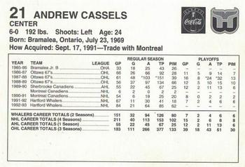 1993-94 Coca-Cola Hartford Whalers #NNO Andrew Cassels Back