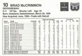 1993-94 Coca-Cola Hartford Whalers #NNO Brad McCrimmon Back