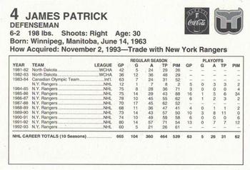 1993-94 Coca-Cola Hartford Whalers #NNO James Patrick Back