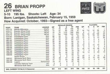 1993-94 Coca-Cola Hartford Whalers #NNO Brian Propp Back