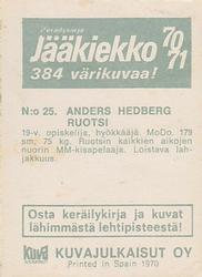 1970-71 Kuvajulkaisut Jaakiekko (Finnish) #25 Anders Hedberg Back