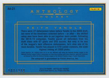 2015-16 Panini Anthology - Anthology Autographs #AA-21 Keith Yandle Back