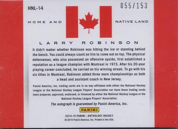 2015-16 Panini Anthology - Home and Native Land Signatures #HNL-14 Larry Robinson Back