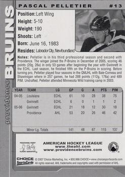 2006-07 Choice Providence Bruins (AHL) #13 Pascal Pelletier Back