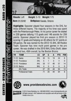 2013-14 Choice Providence Bruins (AHL) #20 Ryan Spooner Back
