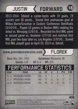 2014-15 Choice Providence Bruins (AHL) #9 Justin Florek Back