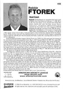 2004-05 Choice Albany River Rats (AHL) #25 Robbie Ftorek Back