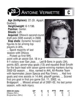 2004-05 Hess Express Binghamton Senators (AHL) #6 Antoine Vermette Back