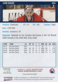 2004-05 Choice Lowell Lock Monsters (AHL) #24 Cam Ward Back
