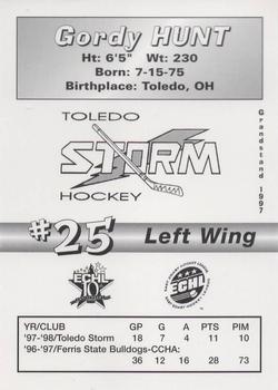 1997-98 Grandstand Toledo Storm (ECHL) #NNO Gordy Hunt Back