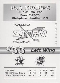 1997-98 Grandstand Toledo Storm (ECHL) #NNO Rob Thorpe Back