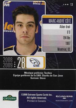2008-09 Moncton Aigles Bleus #13 Marc-Andre Cote Back