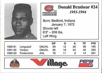 1993-94 Fredericton Canadiens (AHL) #NNO Donald Brashear Back