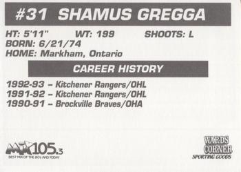 1993-94 Hampton Roads Admirals (ECHL) #NNO Shamus Gregga Back