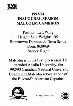 1993-94 Huntington Blizzard (ECHL) #NNO Malcolm Cameron Back