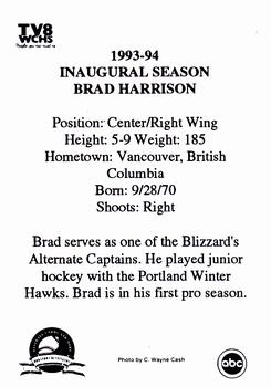 1993-94 Huntington Blizzard (ECHL) #NNO Brad Harrison Back
