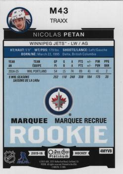 2015-16 O-Pee-Chee Platinum - Marquee Rookies Traxx #M43 Nicolas Petan Back