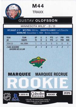 2015-16 O-Pee-Chee Platinum - Marquee Rookies Traxx #M44 Gustav Olofsson Back