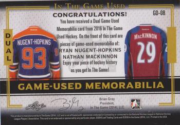 2016 Leaf In The Game Game Used - Dual Game Used Jersey Silver #GD-08 Ryan Nugent-Hopkins / Nathan MacKinnon Back