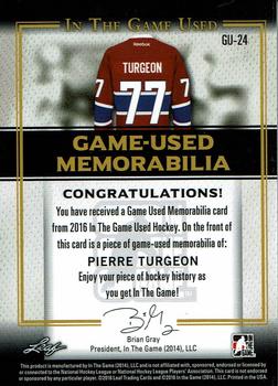 2016 Leaf In The Game Game Used - Game Used Jersey Silver #GU-24 Pierre Turgeon Back