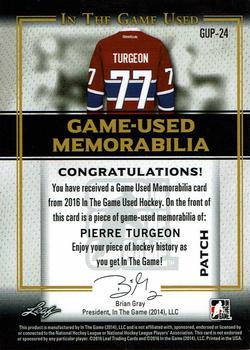 2016 Leaf In The Game Game Used - Game Used Patch Red Spectrum #GUP-24 Pierre Turgeon Back