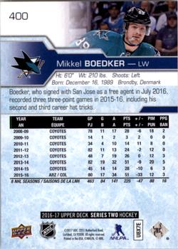 2016-17 Upper Deck #400 Mikkel Boedker Back
