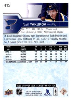 2016-17 Upper Deck #413 Nail Yakupov Back